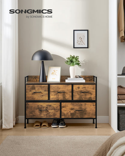 Chest of Drawers 7 Fabric Drawers with Handles Rustic Brown and Ink Black - image 33