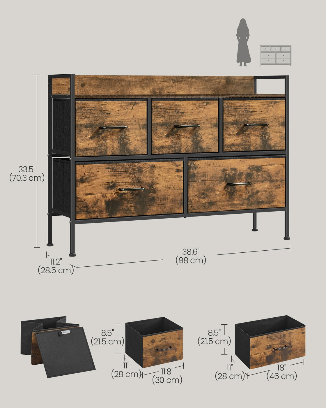 Chest of Drawers 7 Fabric Drawers with Handles Rustic Brown and Ink Black - image 36