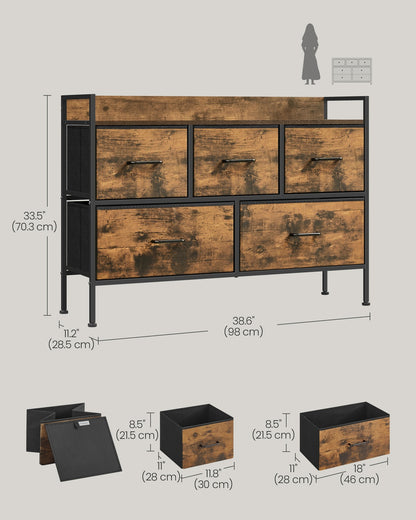 Chest of Drawers 7 Fabric Drawers with Handles Rustic Brown and Ink Black - image 36