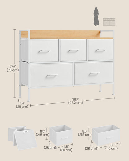 Chest of Drawers, 5 Fabric Drawers, White and Oak - image 5