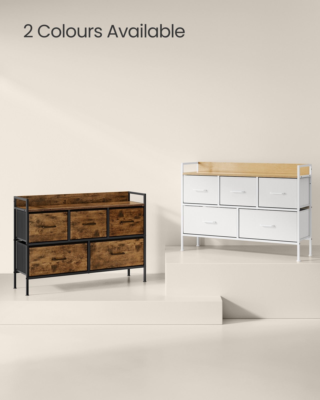 Chest of Drawers, 5 Fabric Drawers, White and Oak - image 6