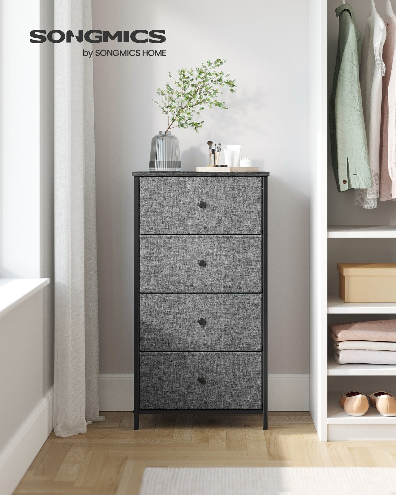 Chest of Drawers, 4 Fabric Drawers, White and Oak - image 20