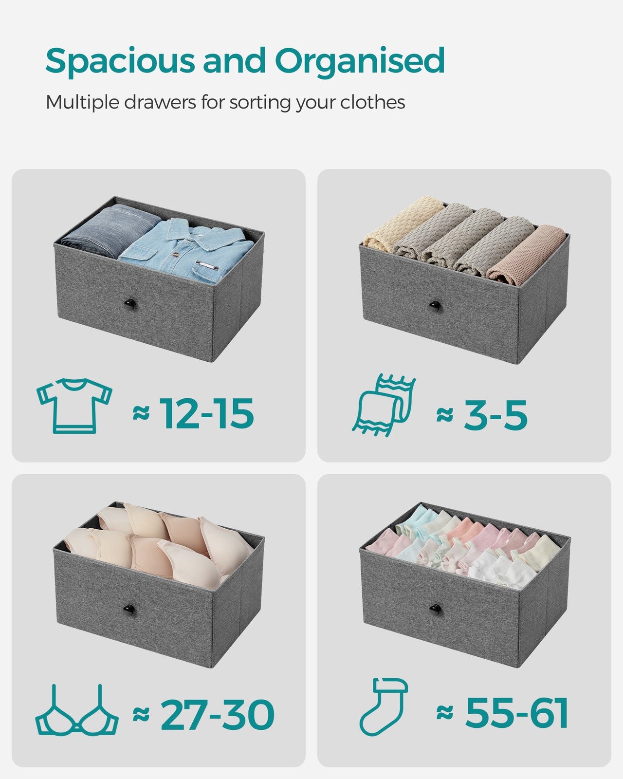 Chest of Drawers, 4 Fabric Drawers, White and Oak - image 21