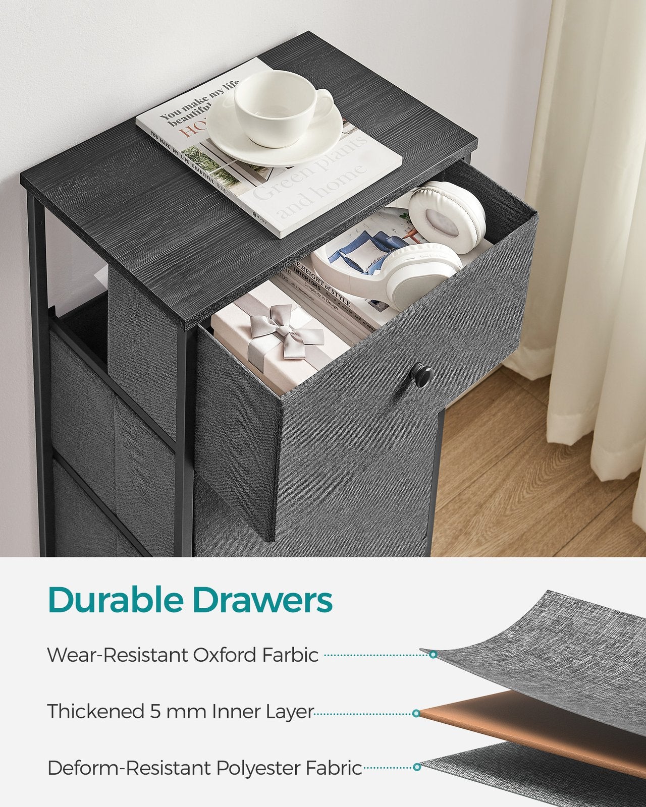 Chest of Drawers, 4 Fabric Drawers, White and Oak - image 23