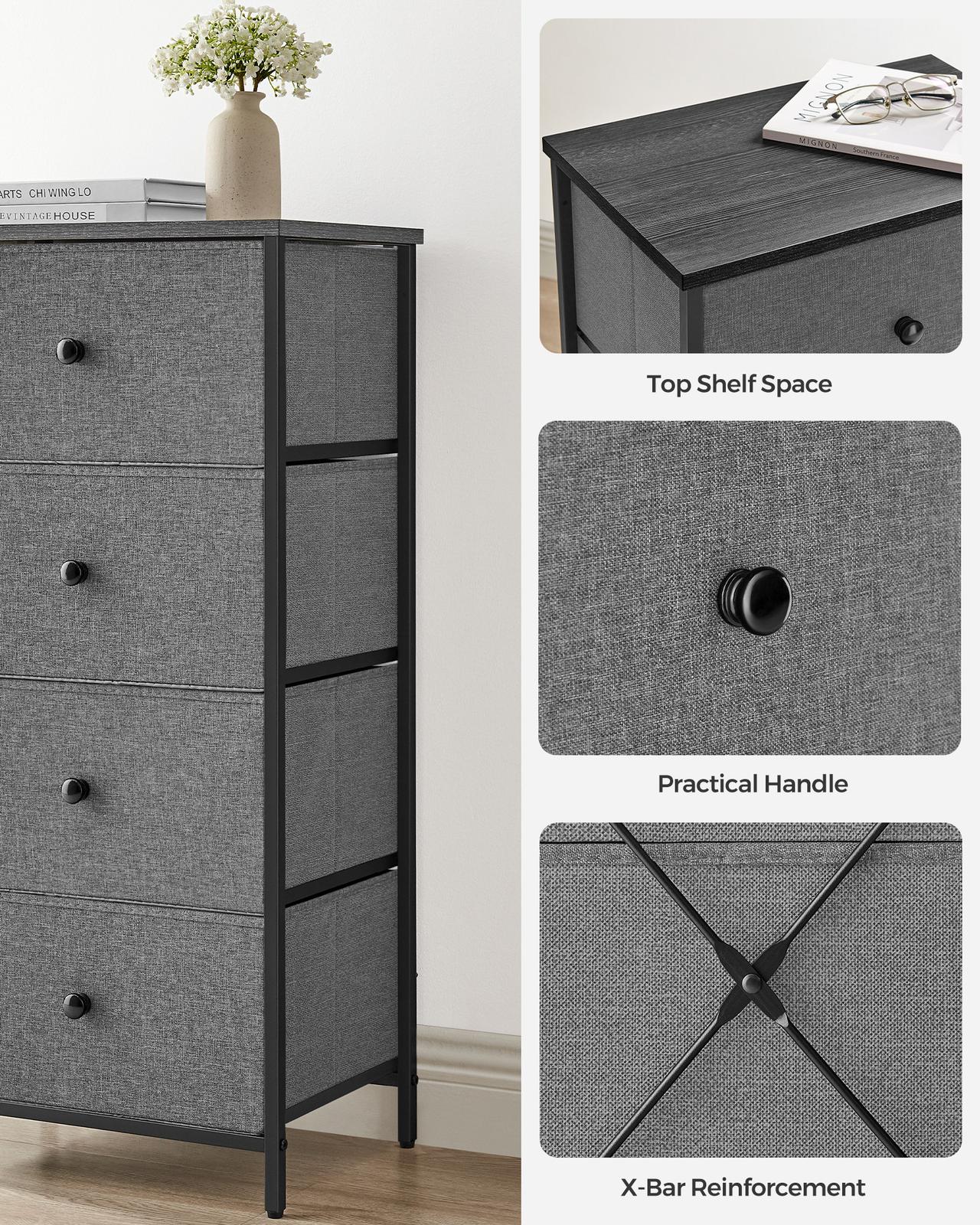Chest of Drawers, 4 Fabric Drawers, White and Oak - image 25