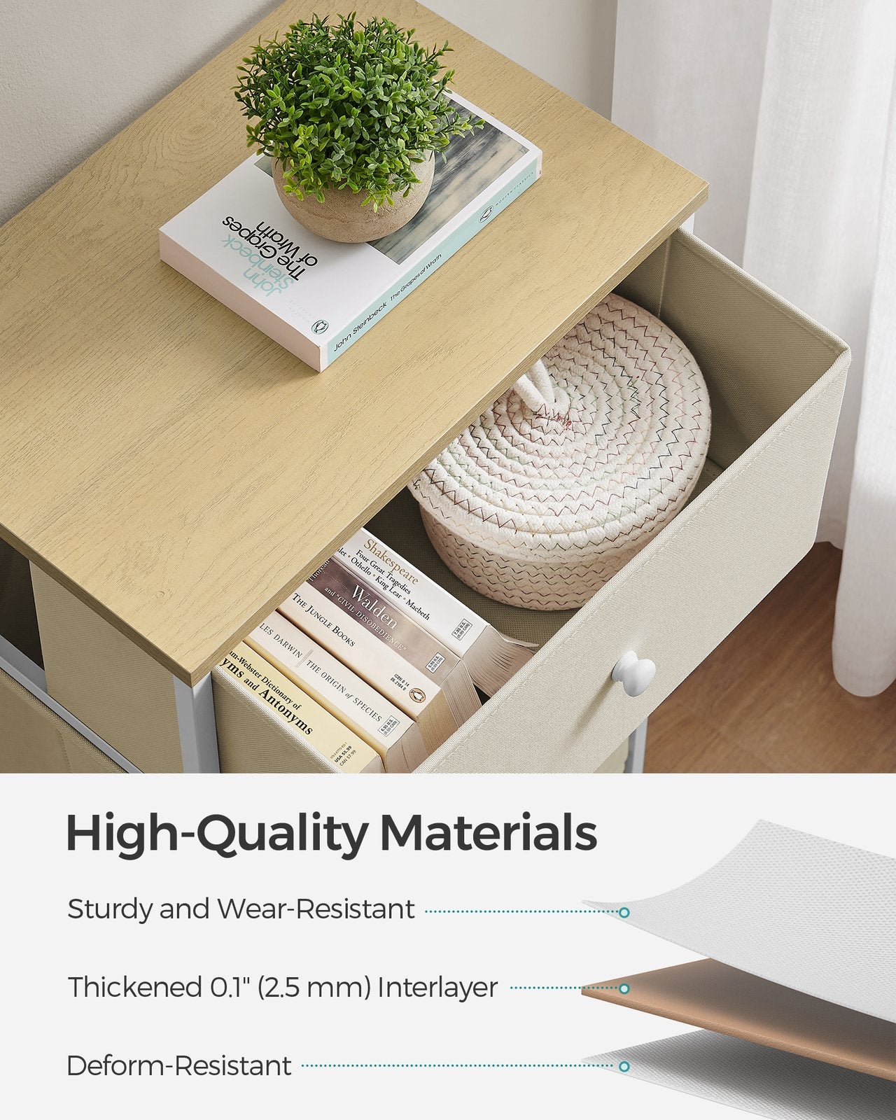 Chest of Drawers, 4 Fabric Drawers, White and Oak - image 15