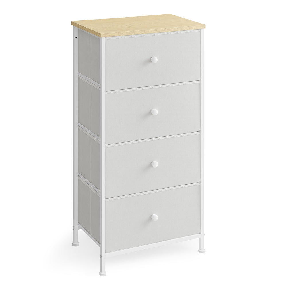 Chest of Drawers, 4 Fabric Drawers, White and Oak - image 1