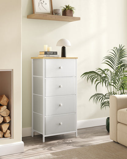 Chest of Drawers, 4 Fabric Drawers, White and Oak - image 3