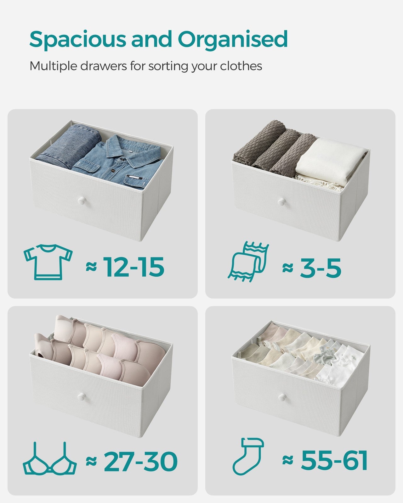 Chest of Drawers, 4 Fabric Drawers, White and Oak - image 4