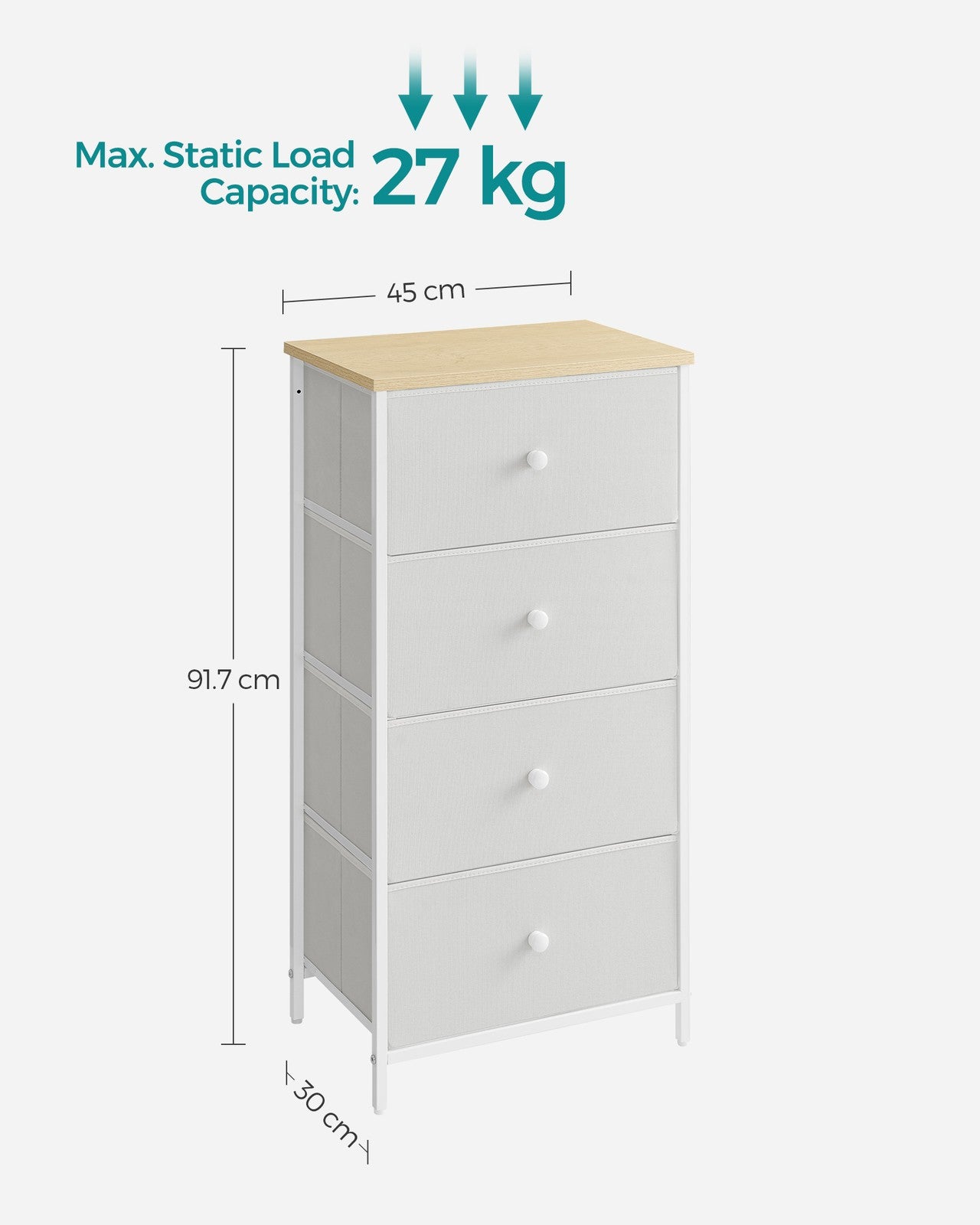 Chest of Drawers, 4 Fabric Drawers, White and Oak - image 7