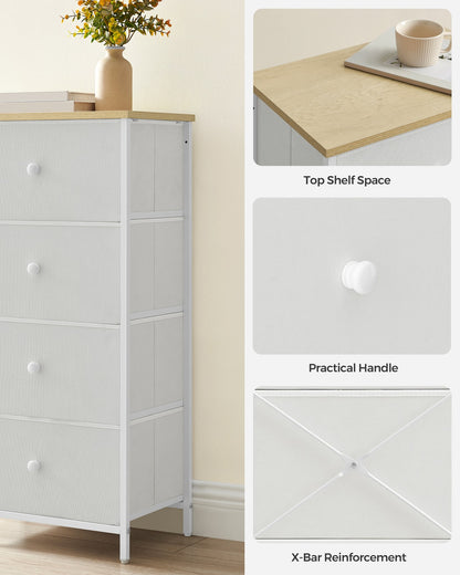Chest of Drawers, 4 Fabric Drawers, White and Oak - image 8