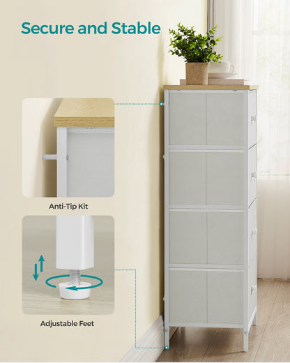 Chest of Drawers, 4 Fabric Drawers, White and Oak - image 9