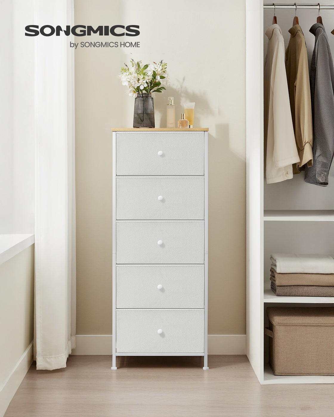 Chest of Drawers, 4 Fabric Drawers, White and Oak - image 28