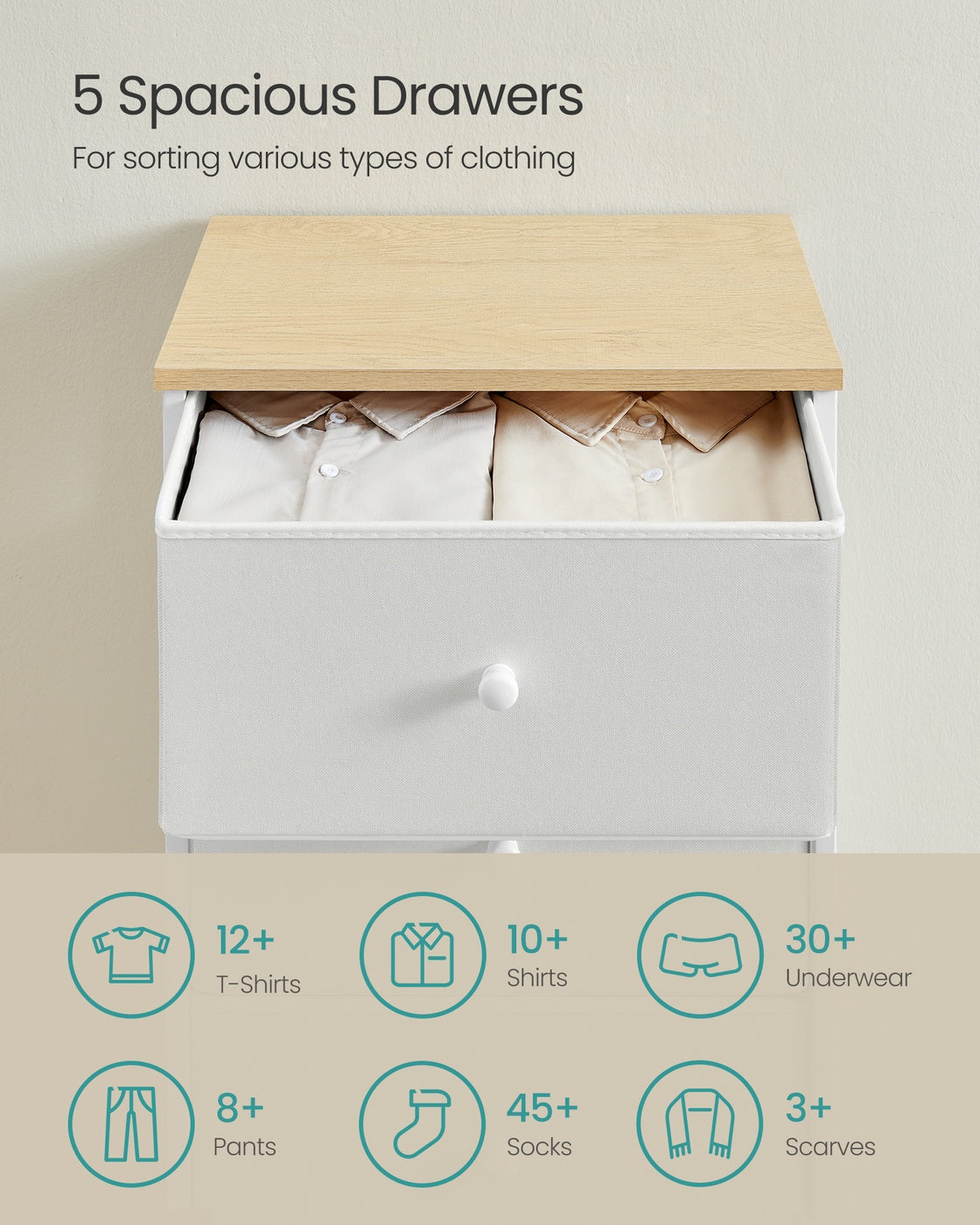 Chest of Drawers, 4 Fabric Drawers, White and Oak - image 29