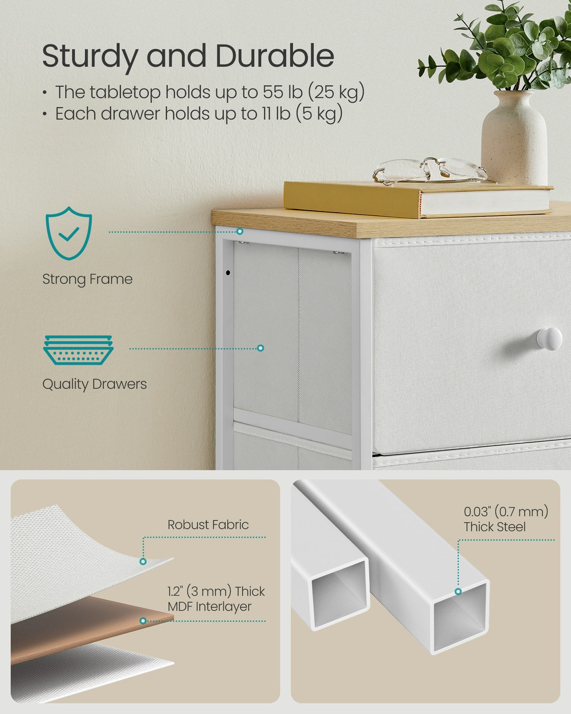 Chest of Drawers, 4 Fabric Drawers, White and Oak - image 30