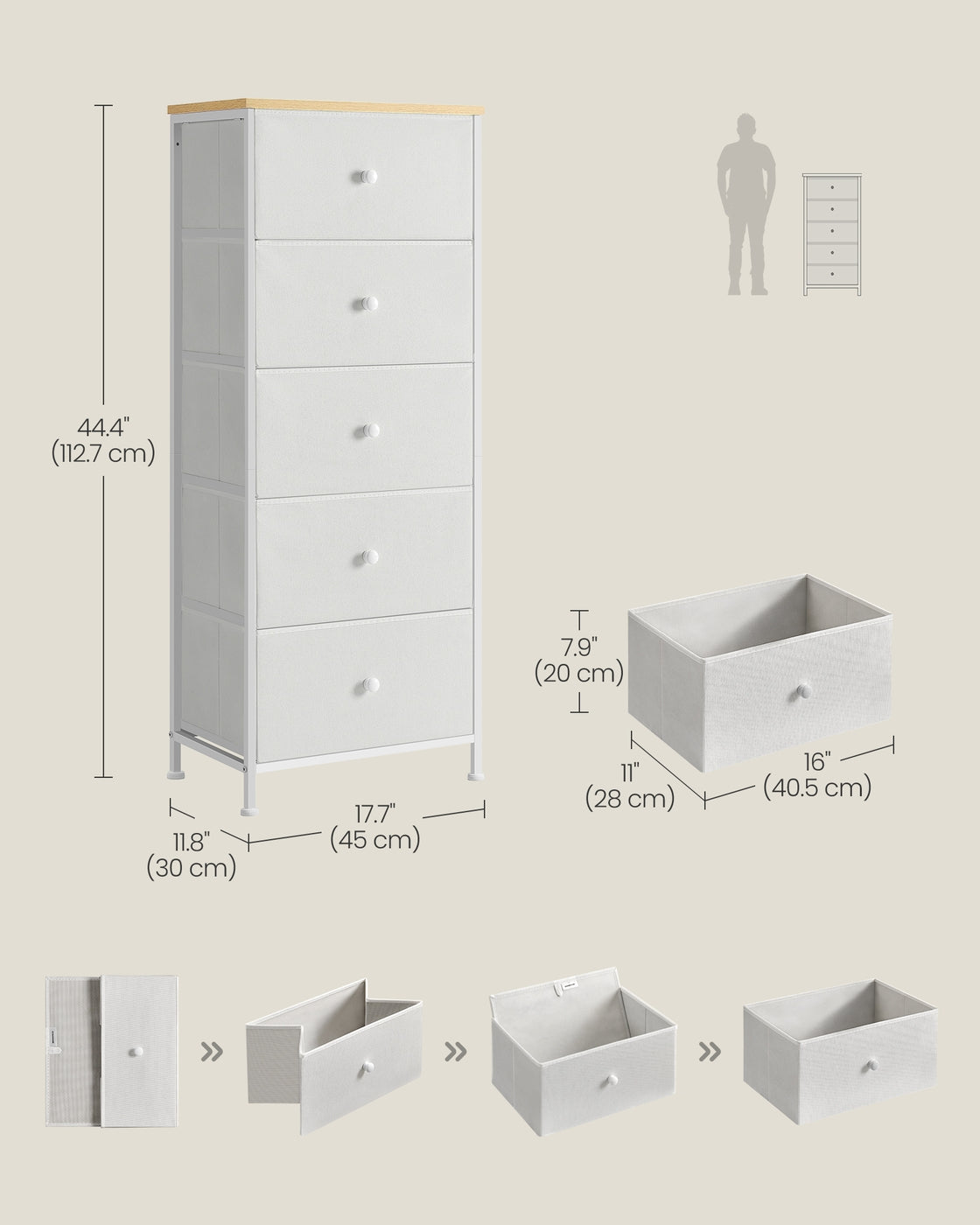 Chest of Drawers, 4 Fabric Drawers, White and Oak - image 31