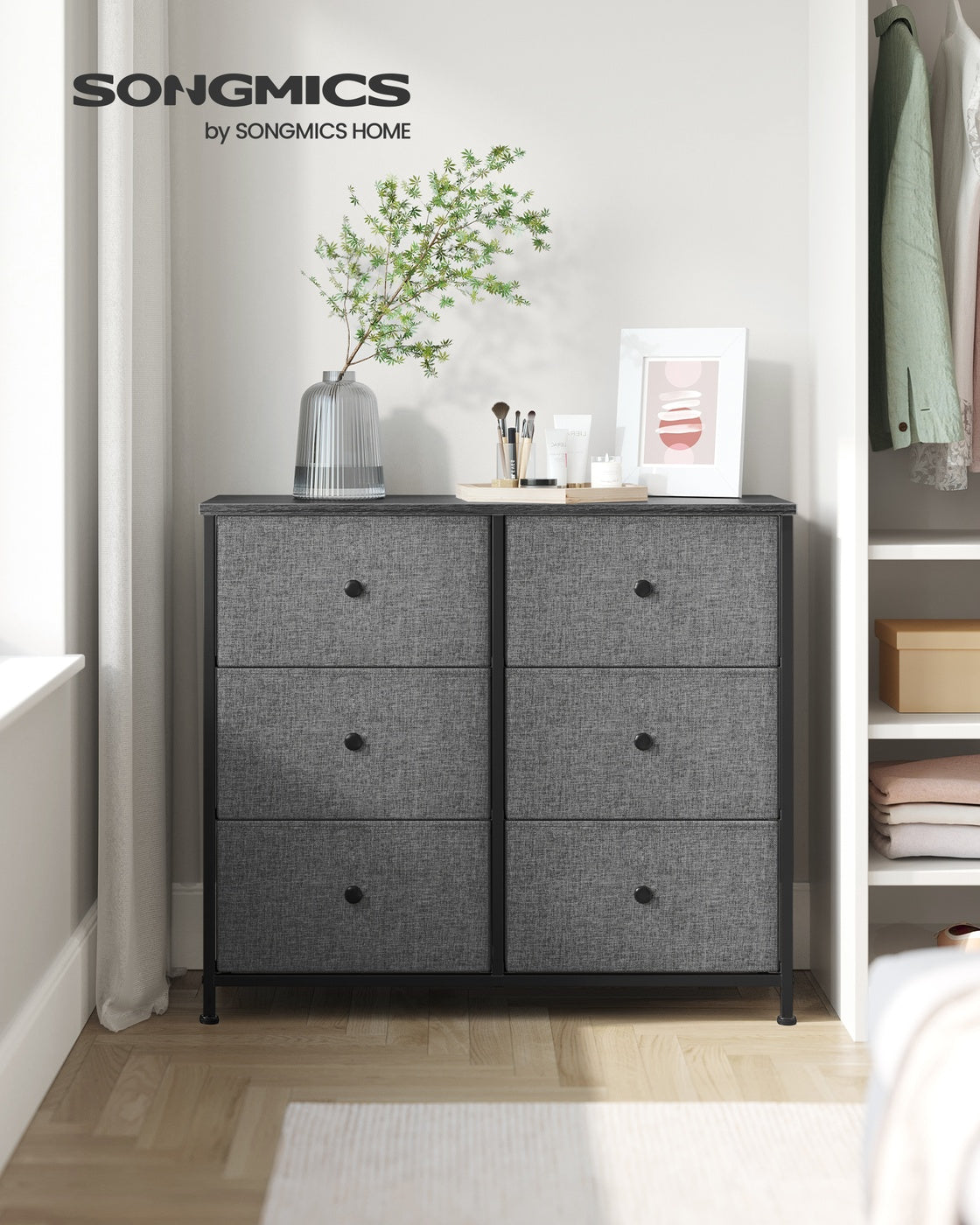 Chest of Drawers 6 Fabric Drawers with Metal Frame Light Grey and White - image 33