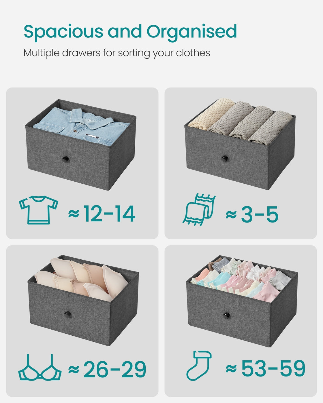 Chest of Drawers 6 Fabric Drawers with Metal Frame Light Grey and White - image 35