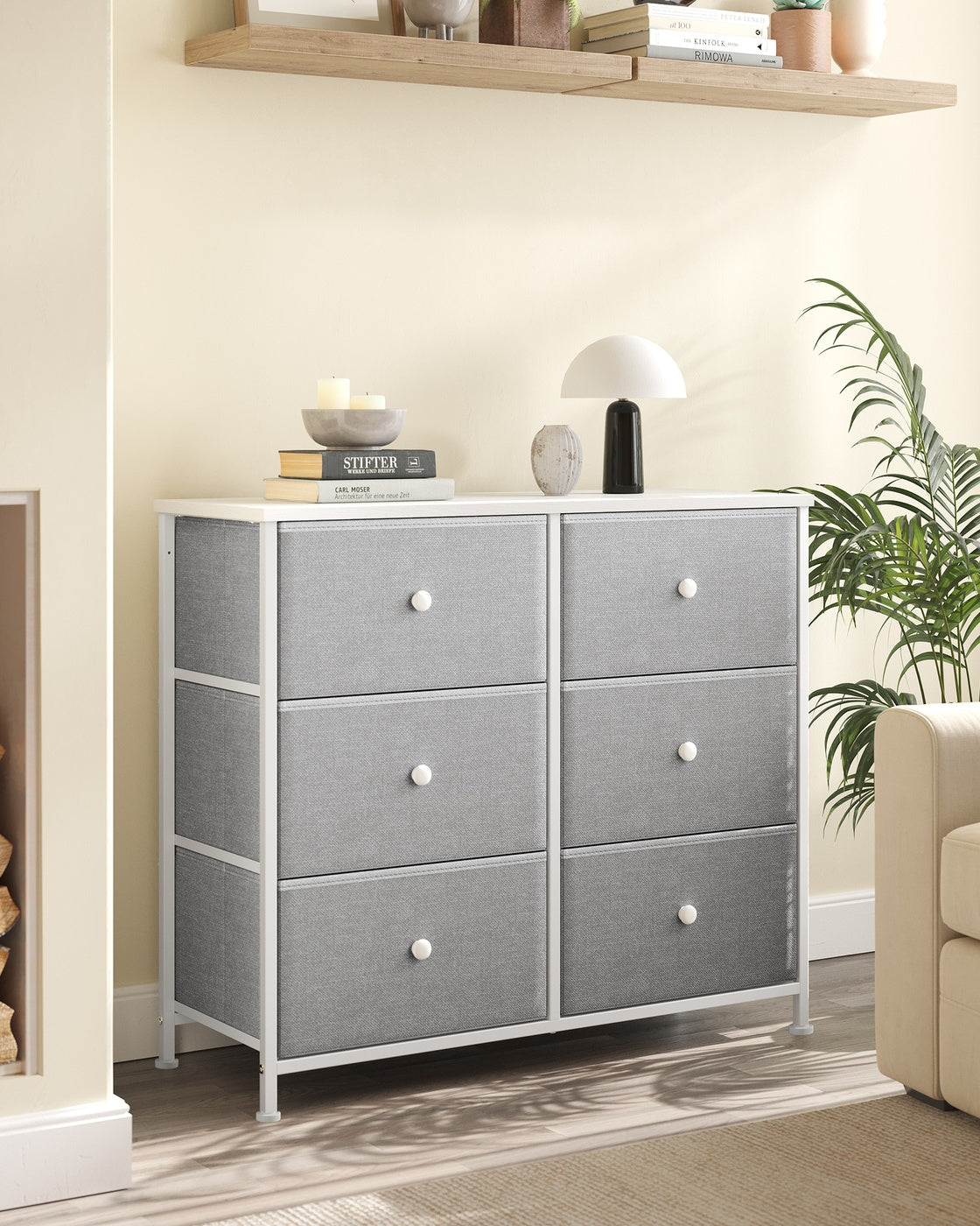 Chest of Drawers 6 Fabric Drawers with Metal Frame Light Grey and White - image 4