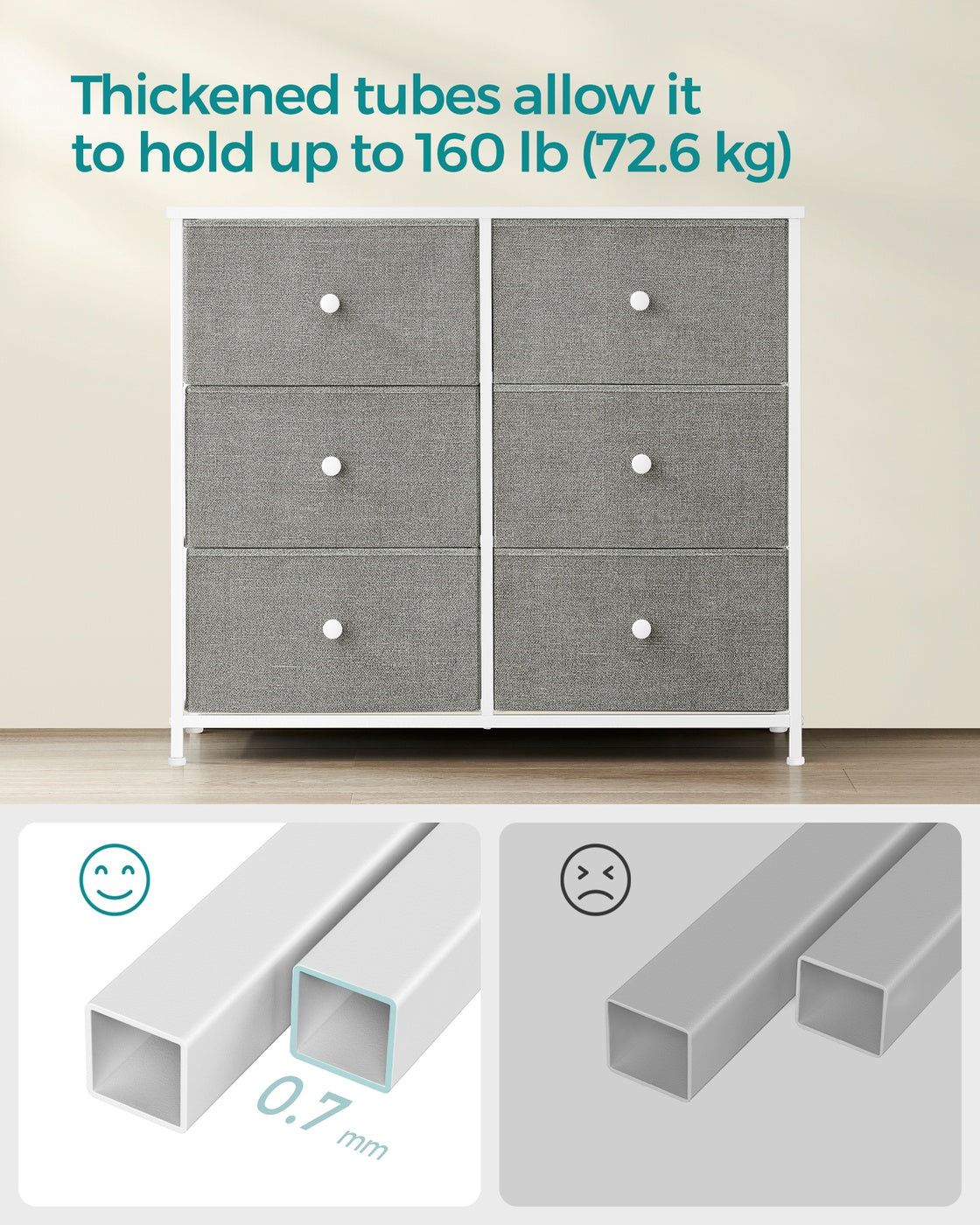Chest of Drawers 6 Fabric Drawers with Metal Frame Light Grey and White - image 6
