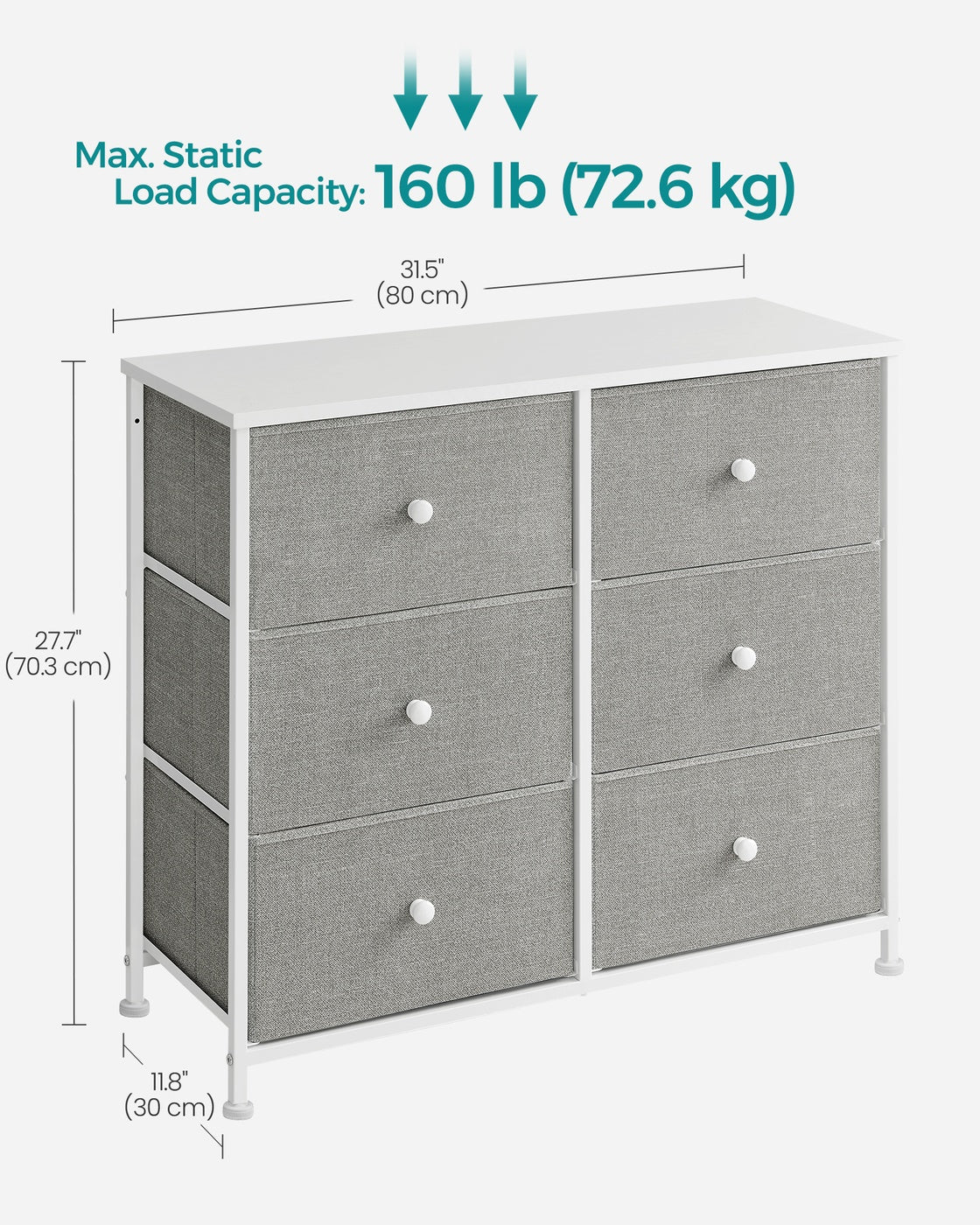 Chest of Drawers 6 Fabric Drawers with Metal Frame Light Grey and White - image 8