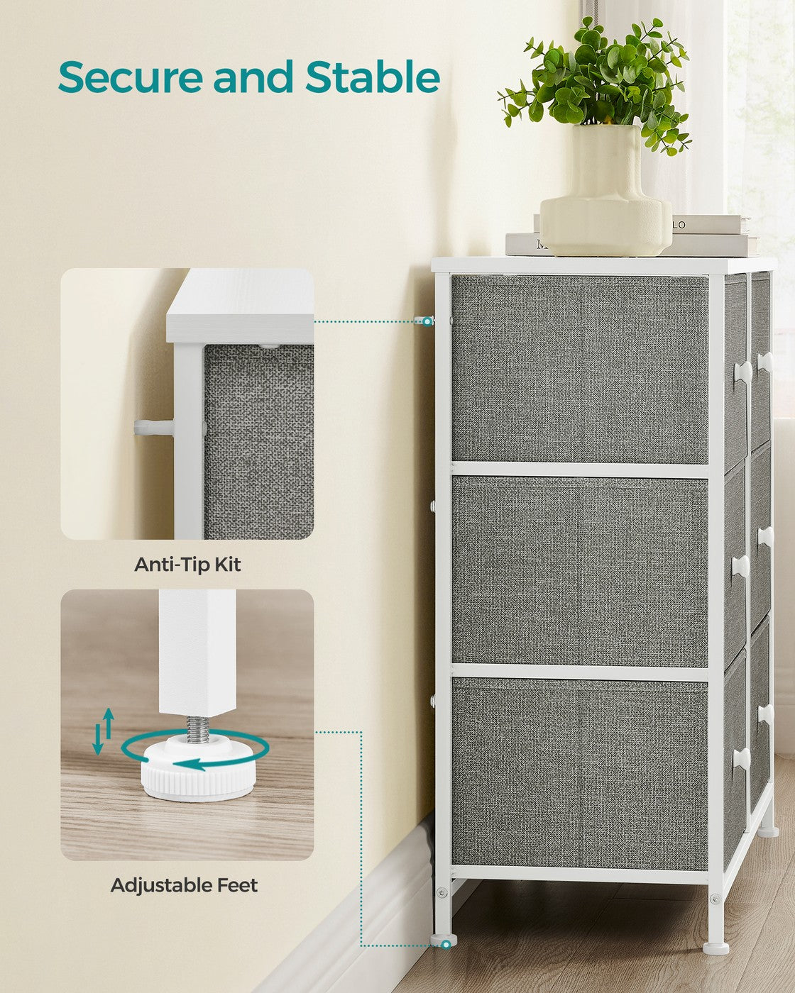 Chest of Drawers 6 Fabric Drawers with Metal Frame Light Grey and White - image 10
