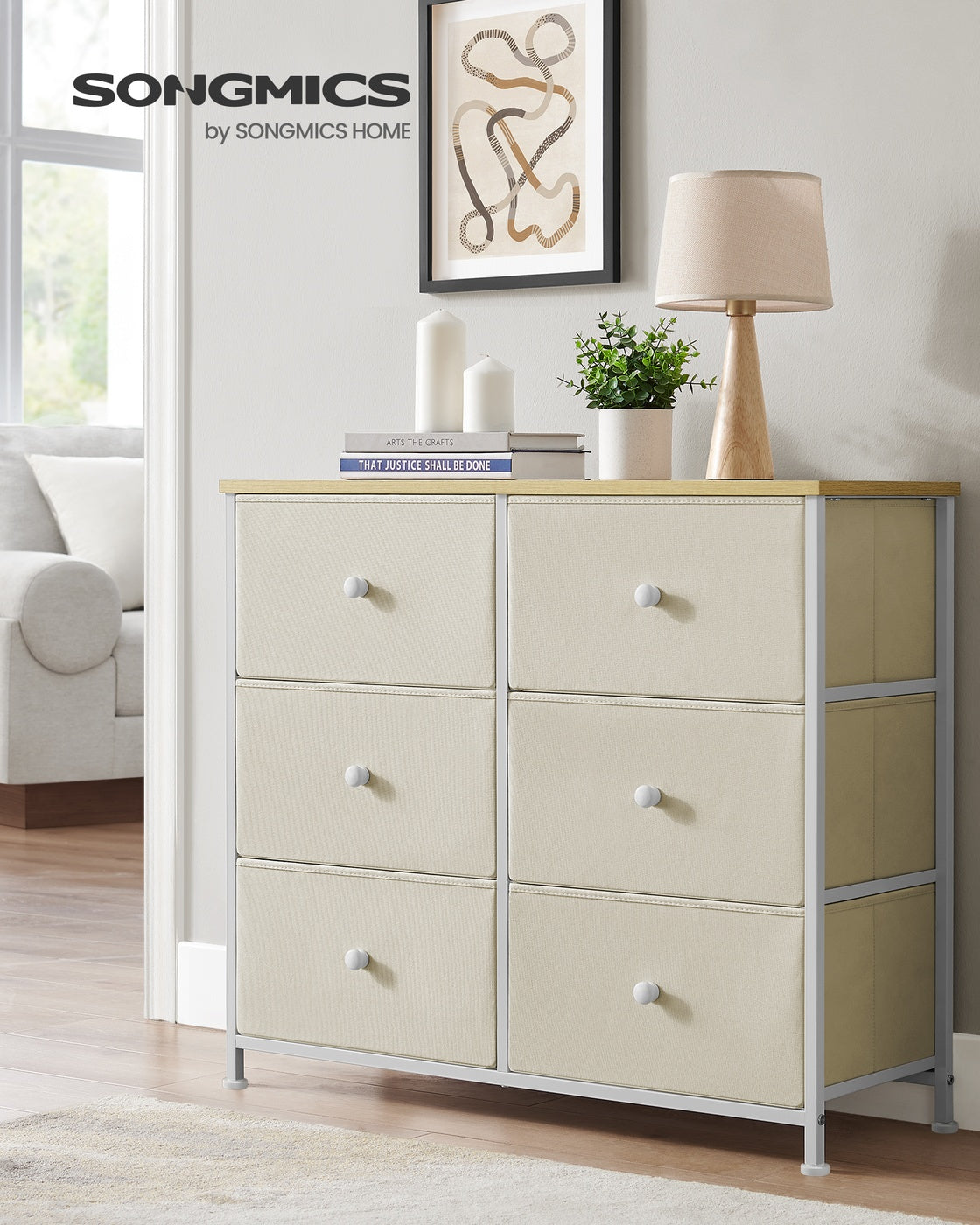 Chest of Drawers 6 Fabric Drawers with Metal Frame Light Grey and White - image 13