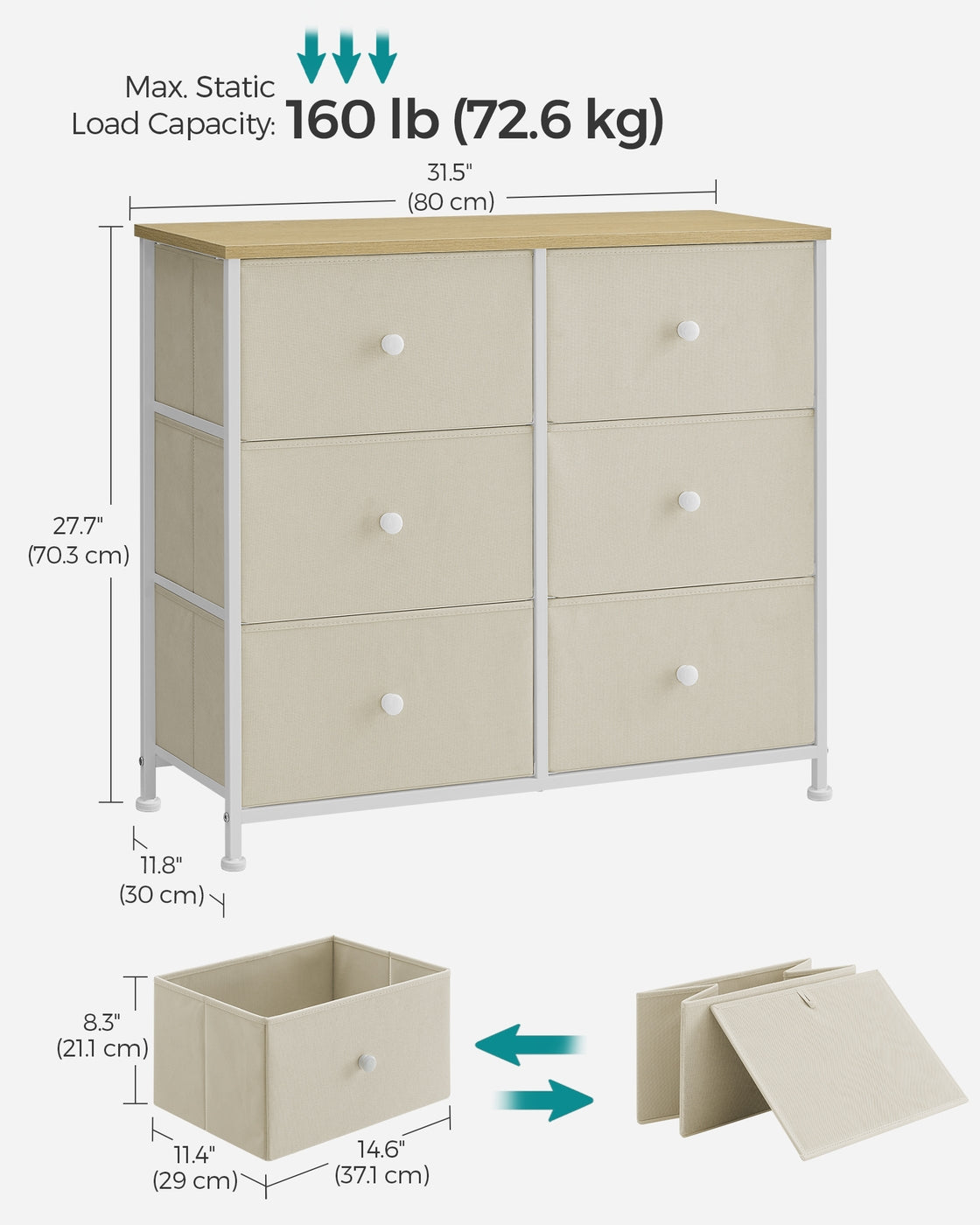 Chest of Drawers 6 Fabric Drawers with Metal Frame Light Grey and White - image 18