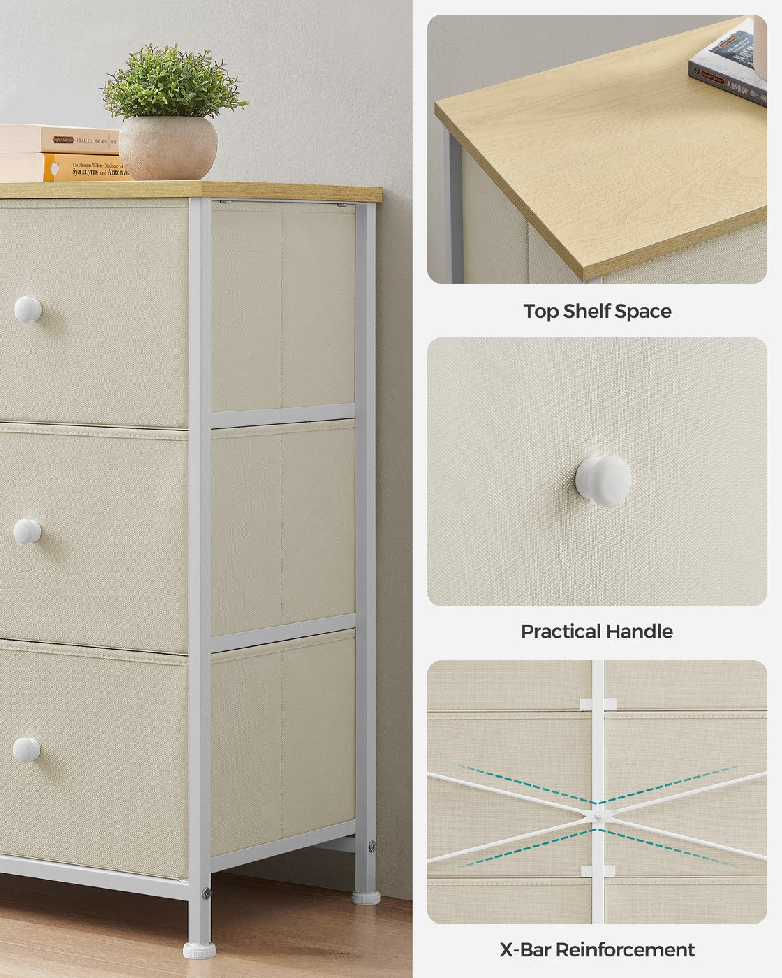 Chest of Drawers 6 Fabric Drawers with Metal Frame Light Grey and White - image 19