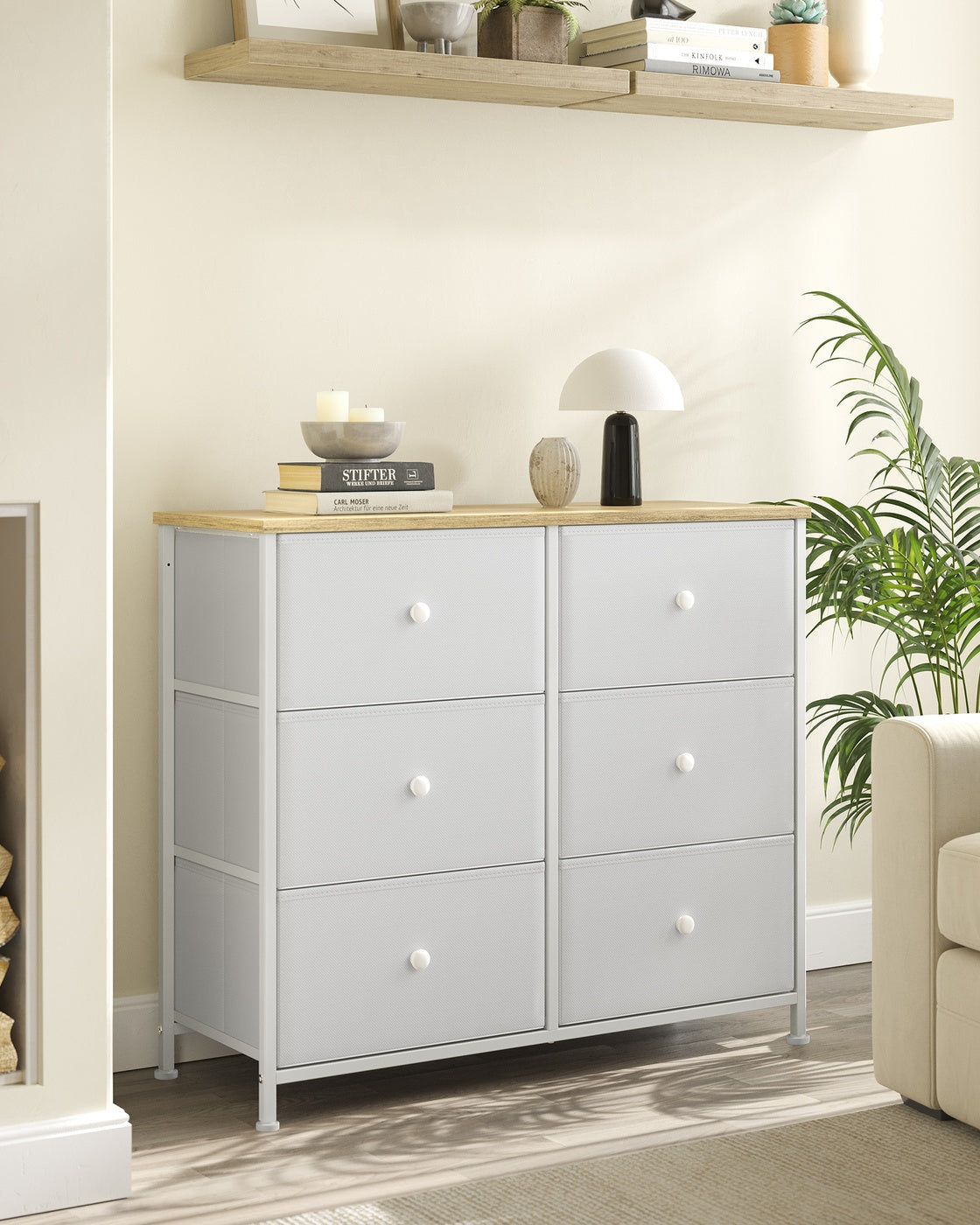 Chest of Drawers 6 Fabric Drawers with Metal Frame Light Grey and White - image 24