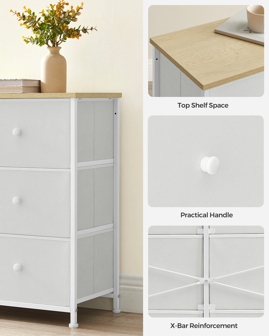 Chest of Drawers 6 Fabric Drawers with Metal Frame Light Grey and White - image 29