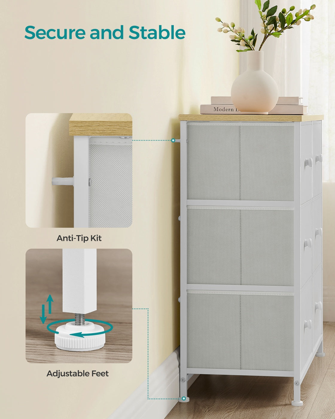 Chest of Drawers 6 Fabric Drawers with Metal Frame Light Grey and White - image 30