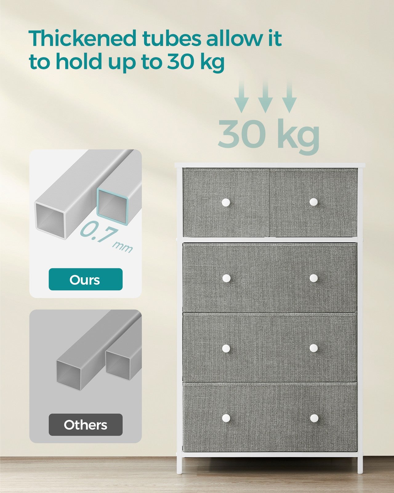 Fabric Chest of Drawers with Adjustable Feet - image 6