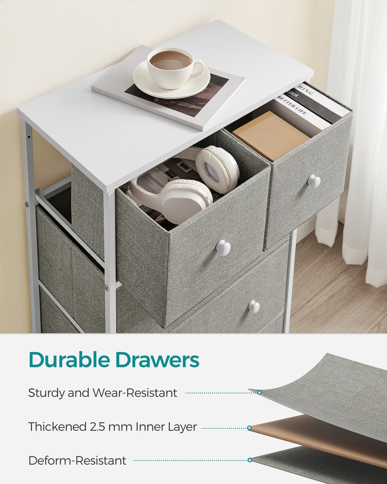 Fabric Chest of Drawers with Adjustable Feet - image 7