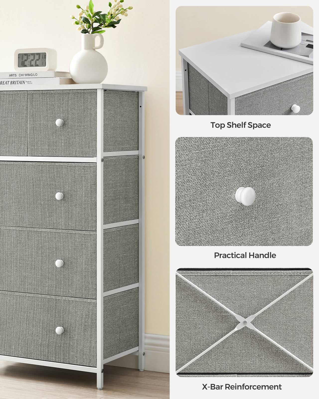 Fabric Chest of Drawers with Adjustable Feet - image 9
