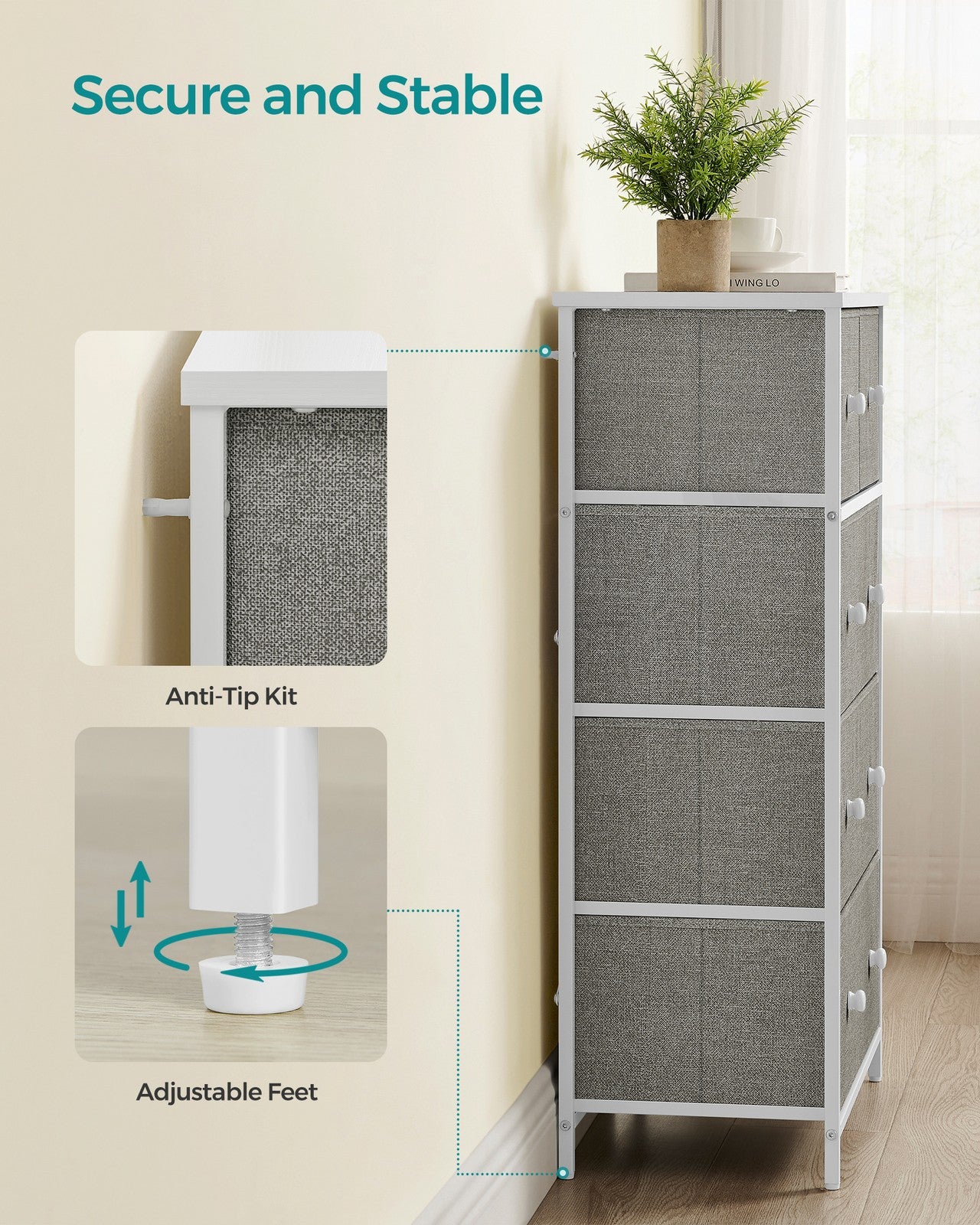 Fabric Chest of Drawers with Adjustable Feet - image 10