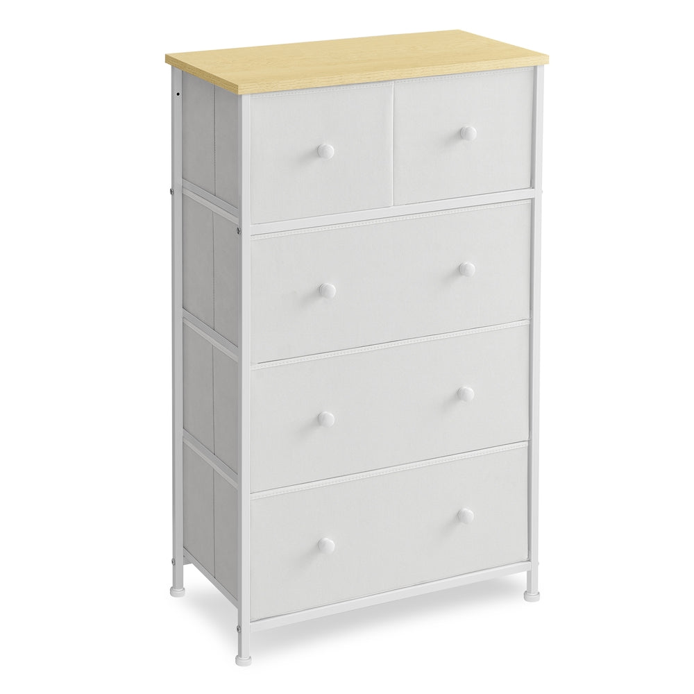 Chest of Drawers Fabric 5-Drawer Storage Organiser Unit White and Oak - image 1