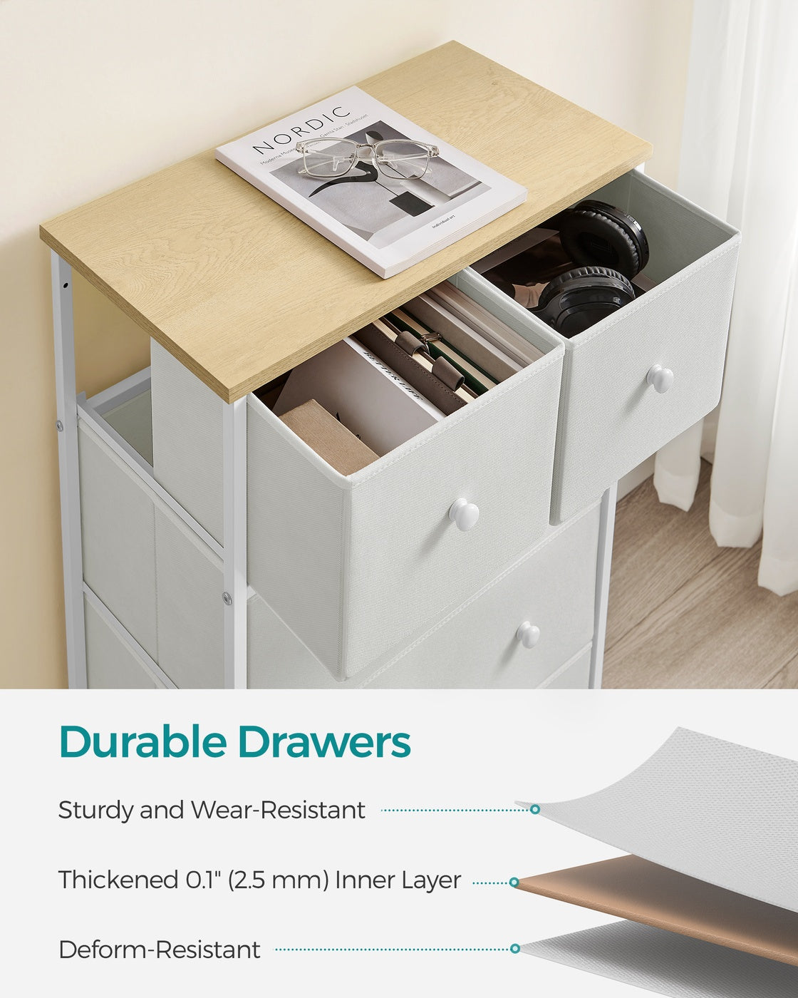Fabric Chest of Drawers with Adjustable Feet - image 30