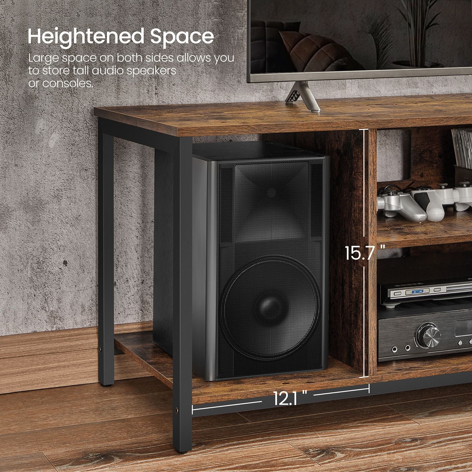 TV Stand for TV up to 60 inches with Open Shelves Rustic Brown and Black - image 4