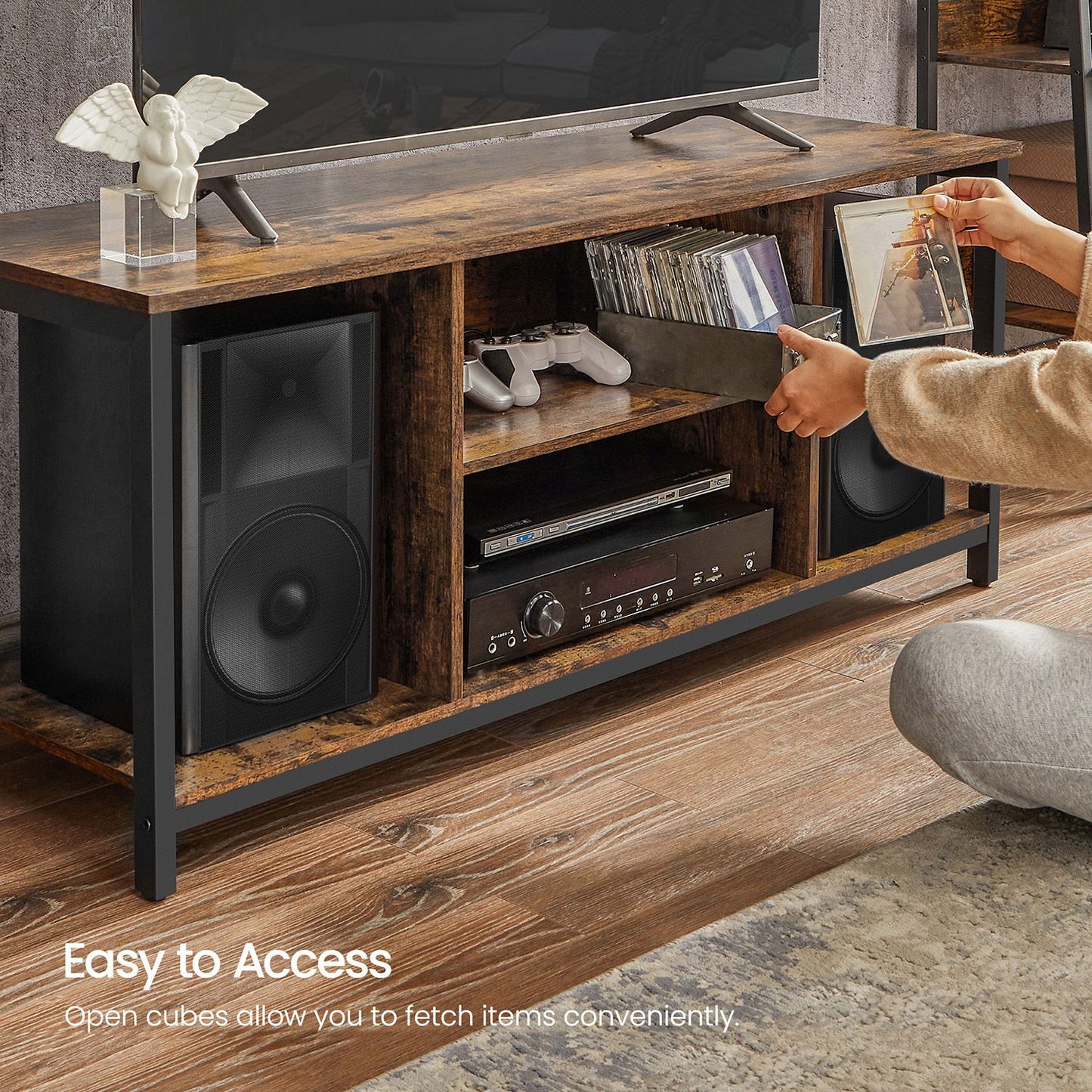 TV Stand for TV up to 60 inches with Open Shelves Rustic Brown and Black - image 5