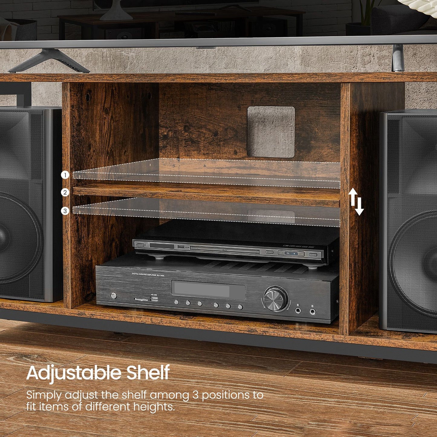 TV Stand for TV up to 60 inches with Open Shelves Rustic Brown and Black - image 6