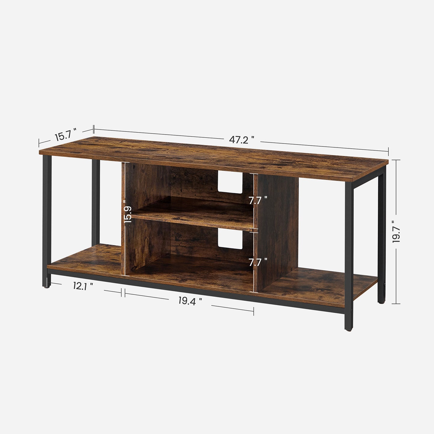 TV Stand for TV up to 60 inches with Open Shelves Rustic Brown and Black - image 7