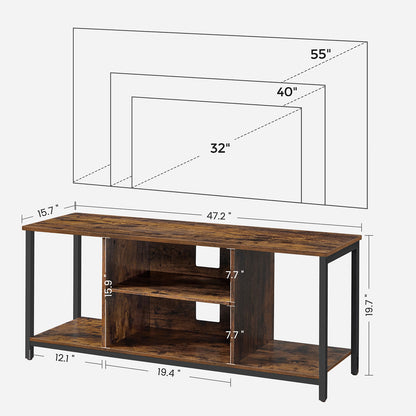 TV Stand for TV up to 60 inches with Open Shelves Rustic Brown and Black - image 9