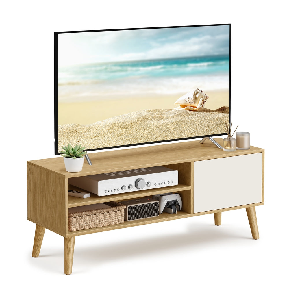 TV Unit for TVs up to 55 Inches Natural Oak and Cream White - image 1