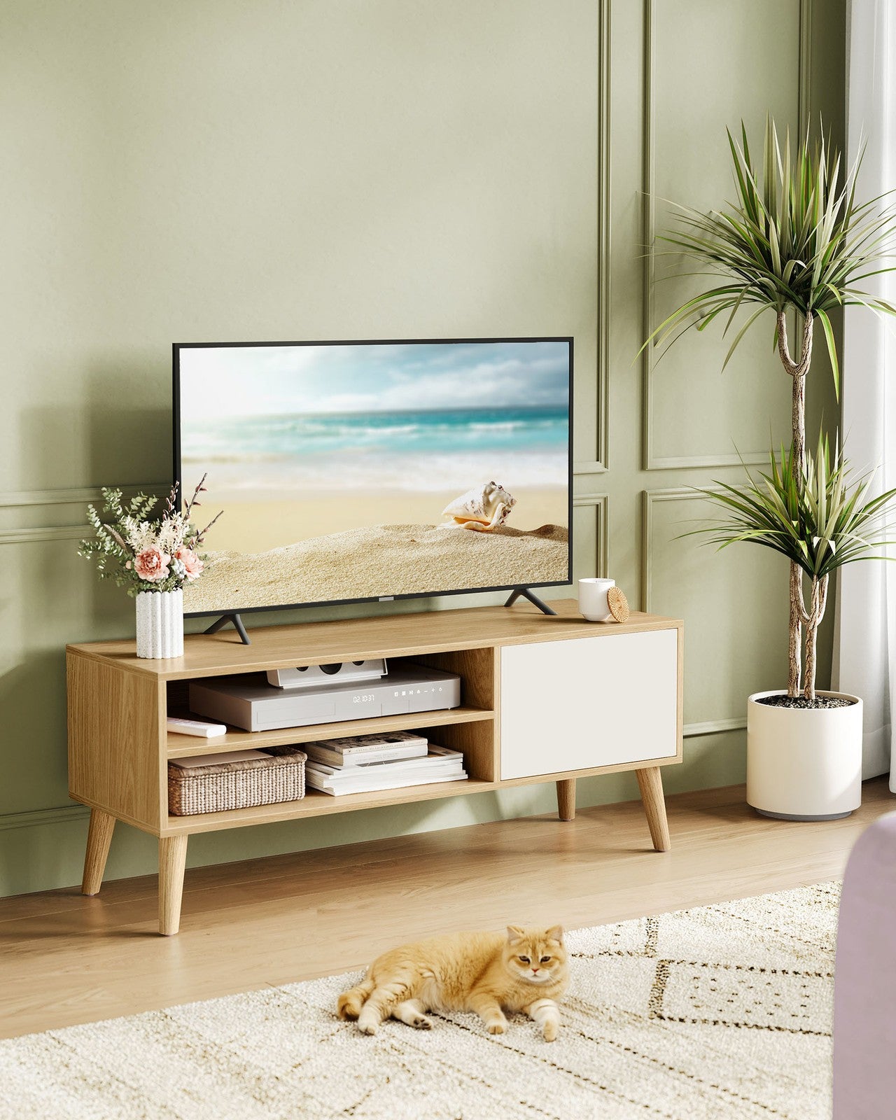 TV Unit for TVs up to 55 Inches Natural Oak and Cream White - image 2