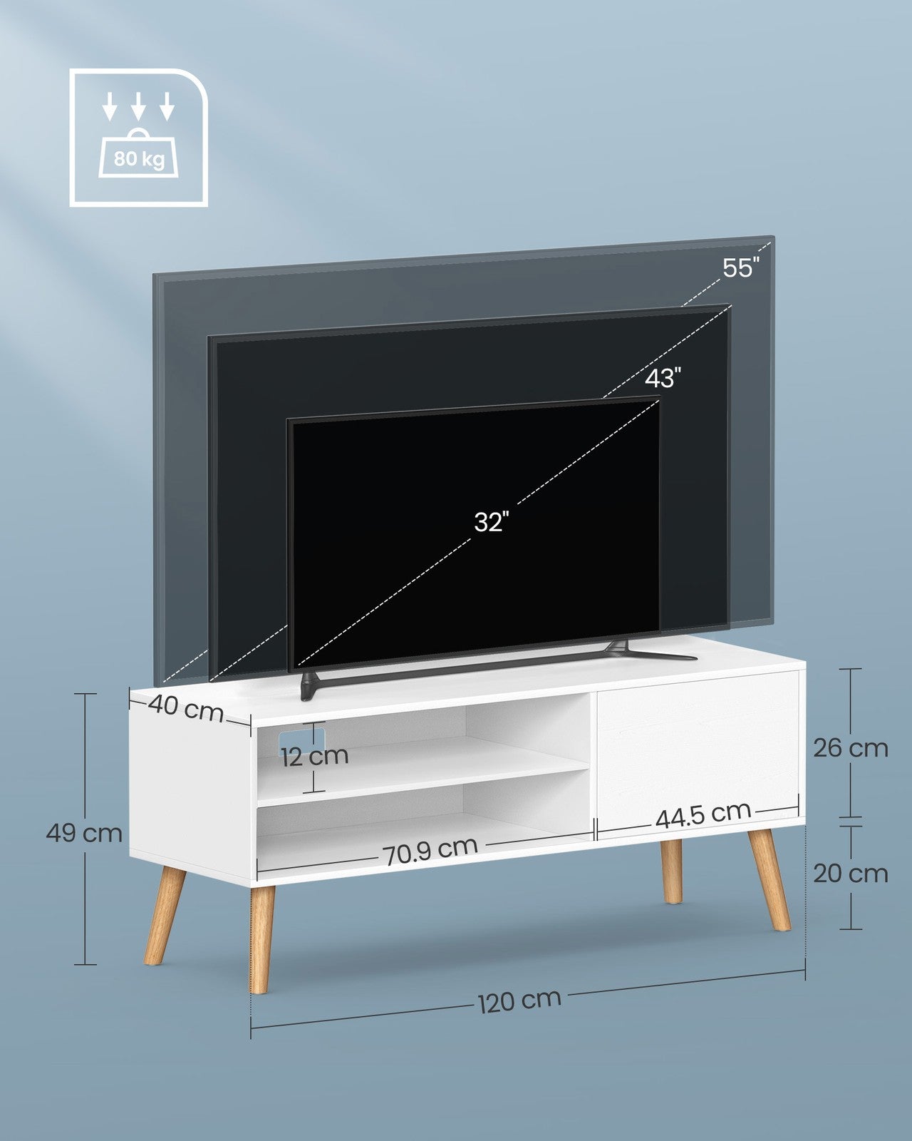 120 cm Wide TV Stand Cabinet for TVs up to 55 Inches White - image 5