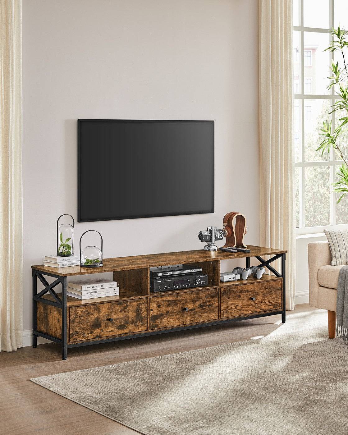 Industrial Brown TV Stand with 3 Drawers - image 3