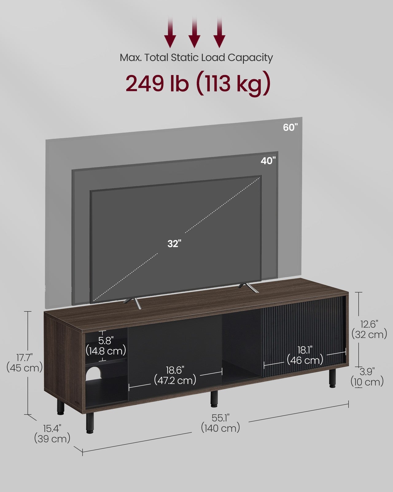 TV Stand for up to 60 Inch TV Ash Brown and Ink Black - image 6