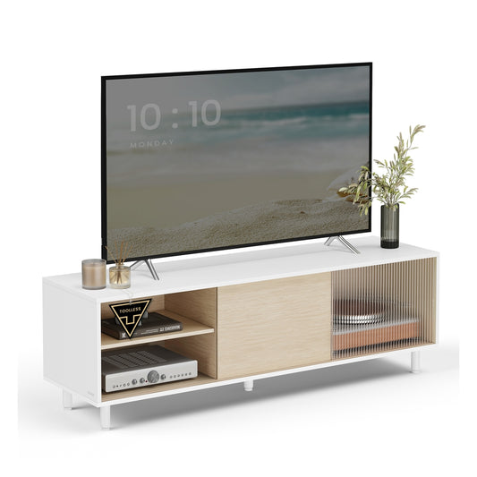TV Stand for up to 60 Inch TV Cloud White and Natural Beige - image 1