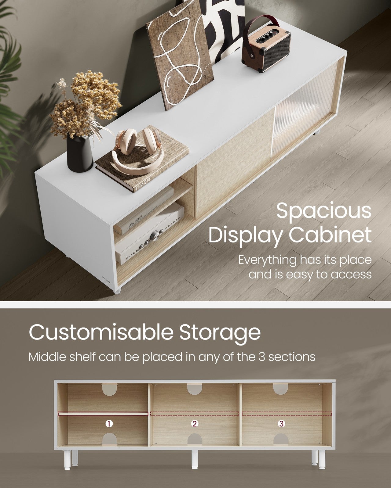 TV Stand for up to 60 Inch TV Cloud White and Natural Beige - image 5